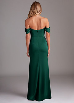 Azazie Saige Bridesmaid Dresses Emerald Sheath Off the Shoulder Stretch Satin Dress image10