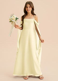 Azazie Moana Junior Linia A Pofałdowany Szyfon Długość podłogi Młodsza druhna Sukienka image4