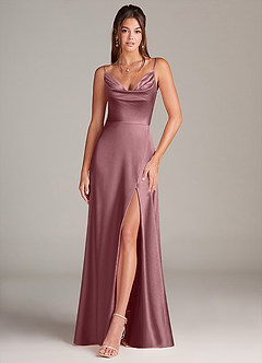 Azazie Sarella Brautjungfernkleider A-Linie mit Taschen Metallischer Satin Kleid Vintage Mauve image1