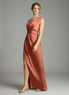 Azazie Emorie Final Sale Dusty Blue Sheath One Shoulder Stretch Satin Dress image3