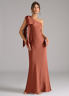 Azazie Capri Bridesmaid Dresses Clay Mermaid One Shoulder Stretch Satin Dress image1