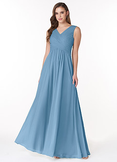 Azazie Flora Brautjungfernkleider A-Linie Plissee Chiffon Kleid Stahlblau image1