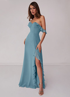 Barbie ♥ Azazie Bridesmaid Dresses Moody Blue A-Line Off the Shoulder Chiffon Convertible Dress image4