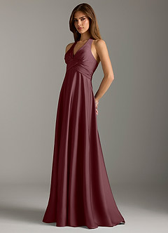 Azazie Tessie Robes de demoiselle d'honneur Robe Trapèze en Satin extensible Plissée Sangria image5