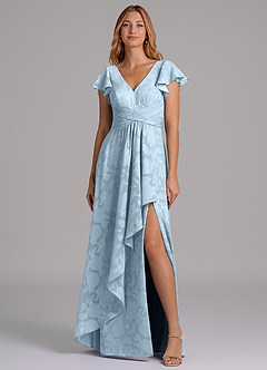 Azazie Omari Abiti da Damigella Abito A-Line in Burnout Floreale Plissettato Azzurro image4