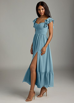 Azazie Anaya Bridesmaid Dresses Moody Blue A-Line Pleated Chiffon Dress image4