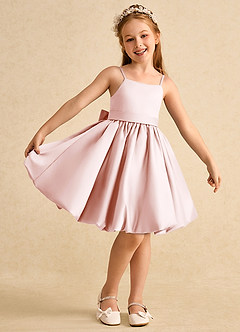 Azazie Davine Blumenmädchenkleider A-Linie Spaghetti Riemen Matte Satin Kleid Zartrosa image2