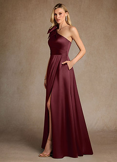Azazie Easton Mother of the Bride Dresses Cabernet A-Line One Shoulder Stretch Satin Dress image2