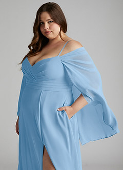 Azazie Cienna Bridesmaid Dresses Powder Blue A-Line Long Sleeve Chiffon Dress image5