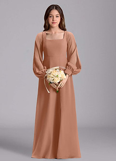 Azazie Bondi Junior Robe Trapèze en Mousseline de soie Blouson Bronze image3