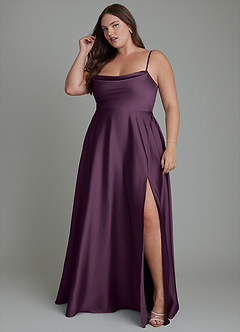 Azazie Elle Bridesmaid Dresses Plum A-Line Pleated Stretch Satin Dress image12