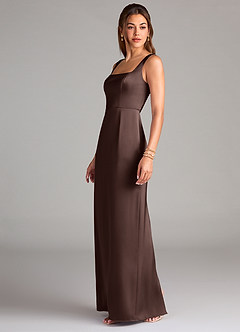 Azazie Flori Bridesmaid Dresses Ganache Sheath Side Slit Stretch Satin Dress image4