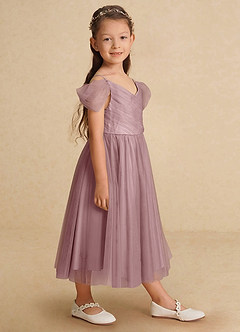 Azazie Lizzette Flower Girl Dresses Dusty Rose A-Line Ruched Tulle Dress image1