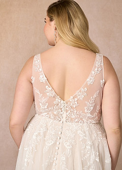 Azazie Joie Wedding Dresses A-Line V-Neck Sequins Tulle Chapel Train Dress image9