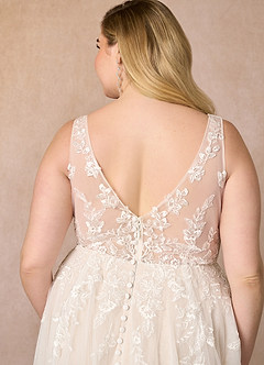 Azazie Joie At-home Try On Dresses Diamond White Champagne A-Line V-Neck Sequins Tulle Dress image12