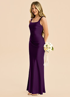 Azazie Agustina Junior Grape Sheath Pleated Stretch Satin Dress image5