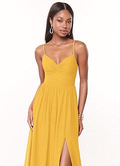Azazie Zeya Bridesmaid Dresses Marigold A-Line V-Neck Pleated Chiffon Dress image5
