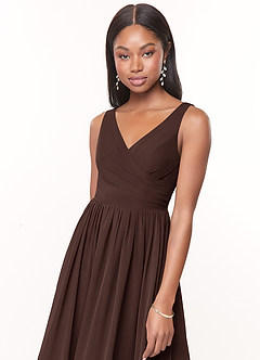 Azazie Keyla Bridesmaid Dresses Ganache A-Line V-Neck Pleated Chiffon Dress image4