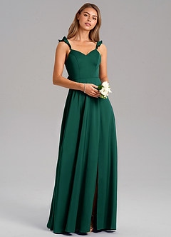 Azazie Everett Bridesmaid Dresses Emerald A-Line Stretch Satin Dress image1