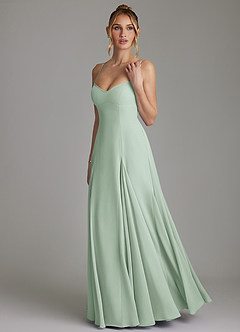 Azazie Imani Robes de demoiselle d'honneur Robe Trapèze en Mousseline de soie Encolure en Forme de Cœur Agave image6