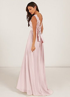 Azazie Gertrude Bridesmaid Dresses Blushing Pink A-Line Lace Chiffon Dress image4