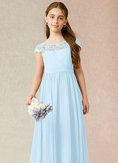 Azazie Silvermist Junior Sky Blue A-Line Pleated Chiffon Dress image6