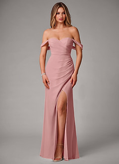 Azazie Haisley Vestidos de damas de honor Vestido de Rosa Polvorienta de Gasa de Corte Recto Convertible con Vestidos sin tirantes image4