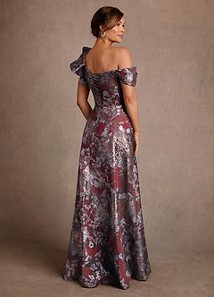 Azazie Des Moines Mother of the Bride Dresses Merlot Floral A-Line One Shoulder Jacquard Dress image2