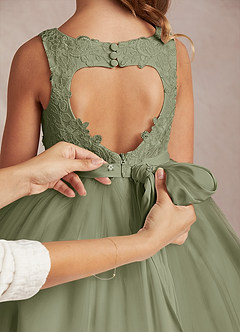 Azazie Calla Flower Girl Dresses Pistachio Ball-Gown Lace Tulle Dress image5