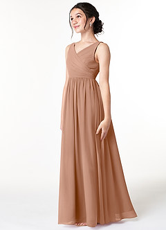 Azazie Sawyer Junior Agave A-Line Pleated Chiffon Dress image4