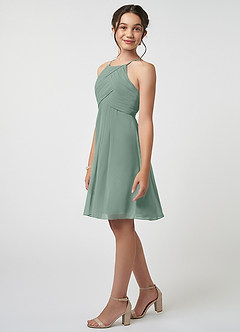 Azazie Ginny Junior Silver Sage A-Line Pleated Chiffon Dress image3