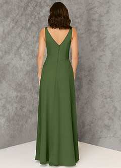 Azazie Kori Final Sale Olive A-Line Pleated Chiffon Dress image2