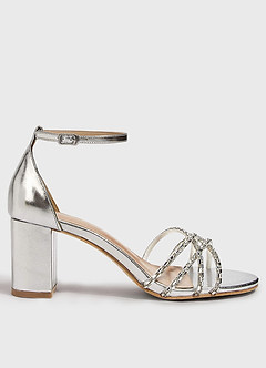 Silver Shiny Block Heel Sandals
