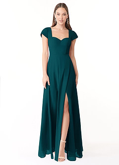 Azazie Hainsly Brautjungfernkleider A-Linie Herzausschnitt Chiffon Kleid Kiefer image1