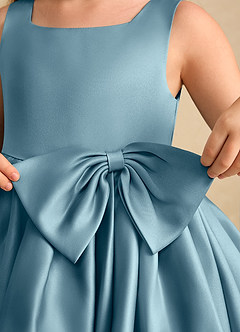 Azazie Jessie Flower Girl Dresses Moody Blue A-Line Bow Matte Satin Dress image7