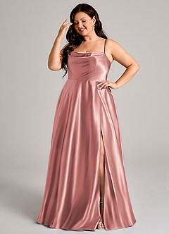 Azazie Elle Bridesmaid Dresses Dusty Rose A-Line with Pockets Metallic Satin Dress image4
