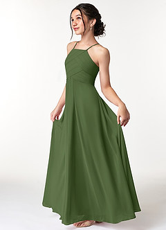 Azazie Ginger Junior Olive A-Line Pleated Chiffon Dress image6