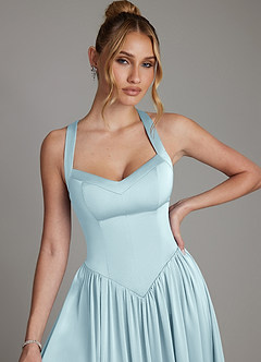 Azazie Francis Brautjungfernkleider A-Linie Korsett Stretch-Satin Kleid Wolke Blau image4