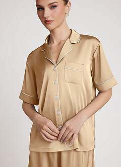 front Satin Contrast Piping Pajama Set