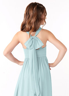 Azazie Jaylah Junior A-Linie Gestreift Chiffon Kleid Nebel image1