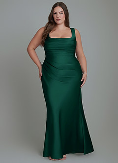 Azazie Agustina Robes de demoiselle d'honneur Robe Sirène en Satin extensible Corset émeraude image7