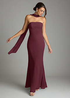 Azazie Saylor Vestidos de damas de honor Vestido de Cabernet de Gasa de Corte Sirena con Sin tirantes image7