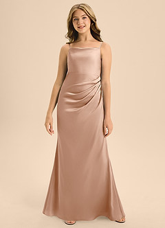 Azazie Renna Junior English Rose A-Line Pleated Stretch Satin Dress image4