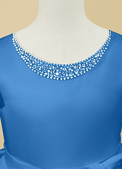 Azazie Jewel Flower Girl Dresses Blue Jay Ball-Gown Pleated Matte Satin Dress image8