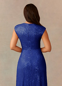 Upstudio Sacramento Slutförsäljning Klänning A-Line i Paljetter V-ringning med rynkning Kungsblå image6
