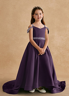 Azazie Jodi Flower Girl Dresses Plum A-Line Matte Satin Dress image4