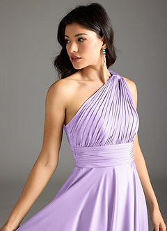 Azazie Charlize Bridesmaid Dresses Lilac A-Line One Shoulder Stretch Satin Dress image7