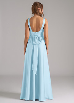 Azazie Kora Vestidos de damas de honor Vestido de Azul Cielo de Satén Elástico de Corte en A con Plisado image5
