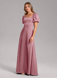 Azazie Fyona Bridesmaid Dresses Vintage Mauve A-Line Pleated Stretch Satin Dress image4