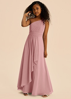 Azazie Skye Junior Abito A-Line in Chiffon Plissettato Rosa Polverosa image4